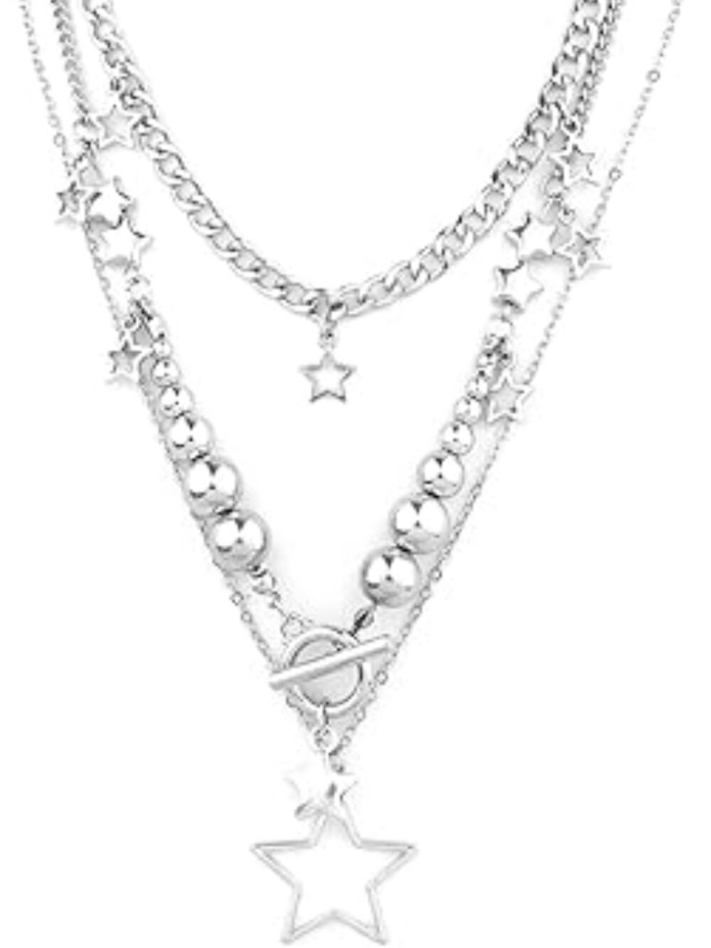 Silver Star Chain Choker Y2K Stackable‎ Chunky Pendant Grunge Necklace